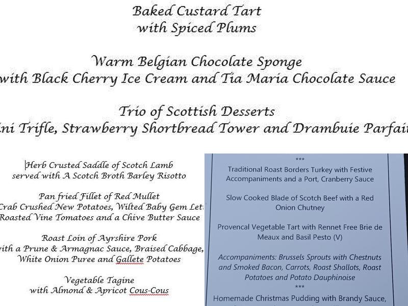 Student Training Restaurant Menu