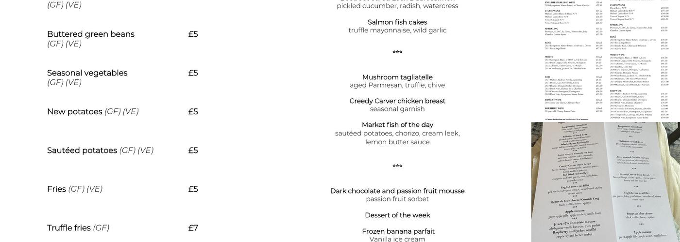 Michael Caines Restaurant at Lympstone Manor Menu