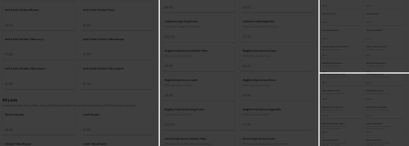 Ayesha's Tandoori Menu