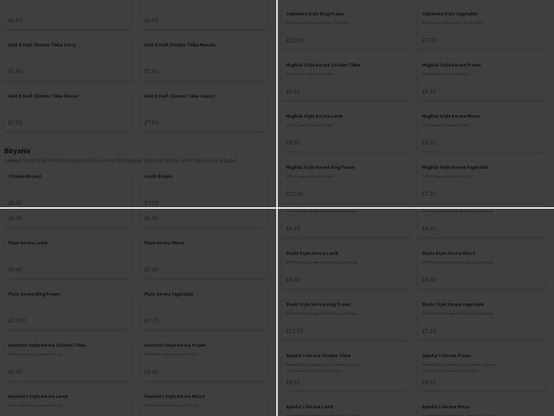 Ayesha's Tandoori Menu