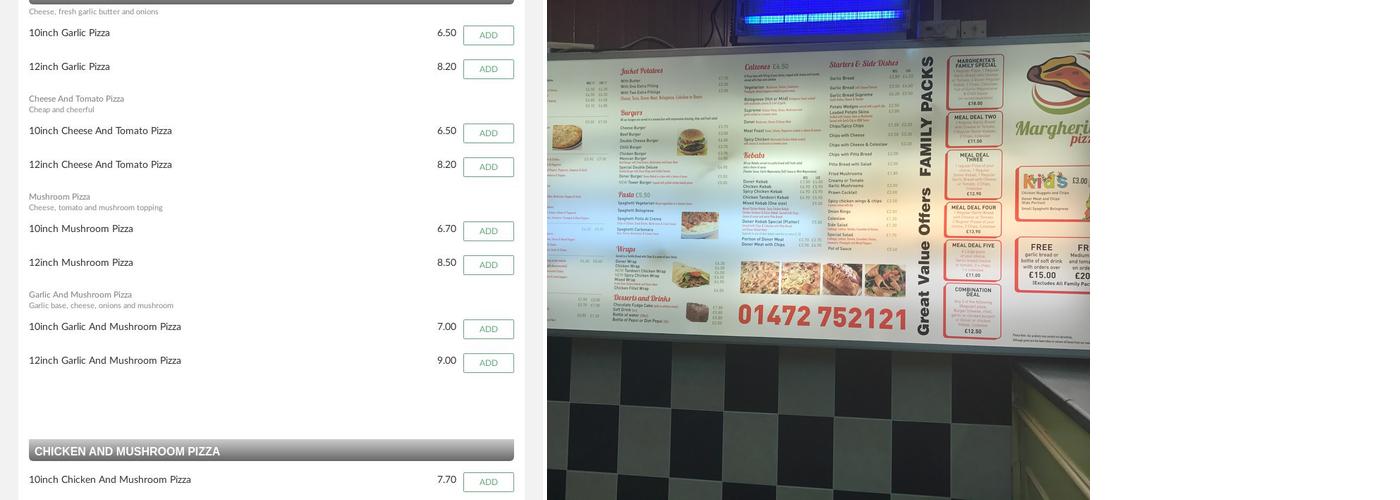 Marghritas Pizzeria Menu