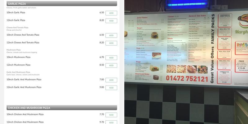 Marghritas Pizzeria Menu