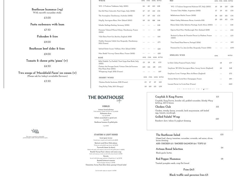 The Boathouse Cafe Menu