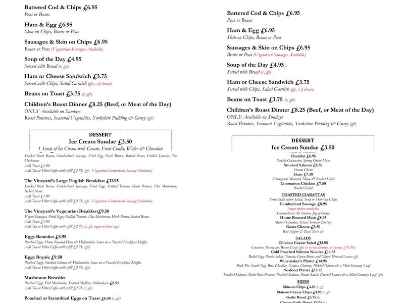 Halfpenny Green Wine Estate Menu