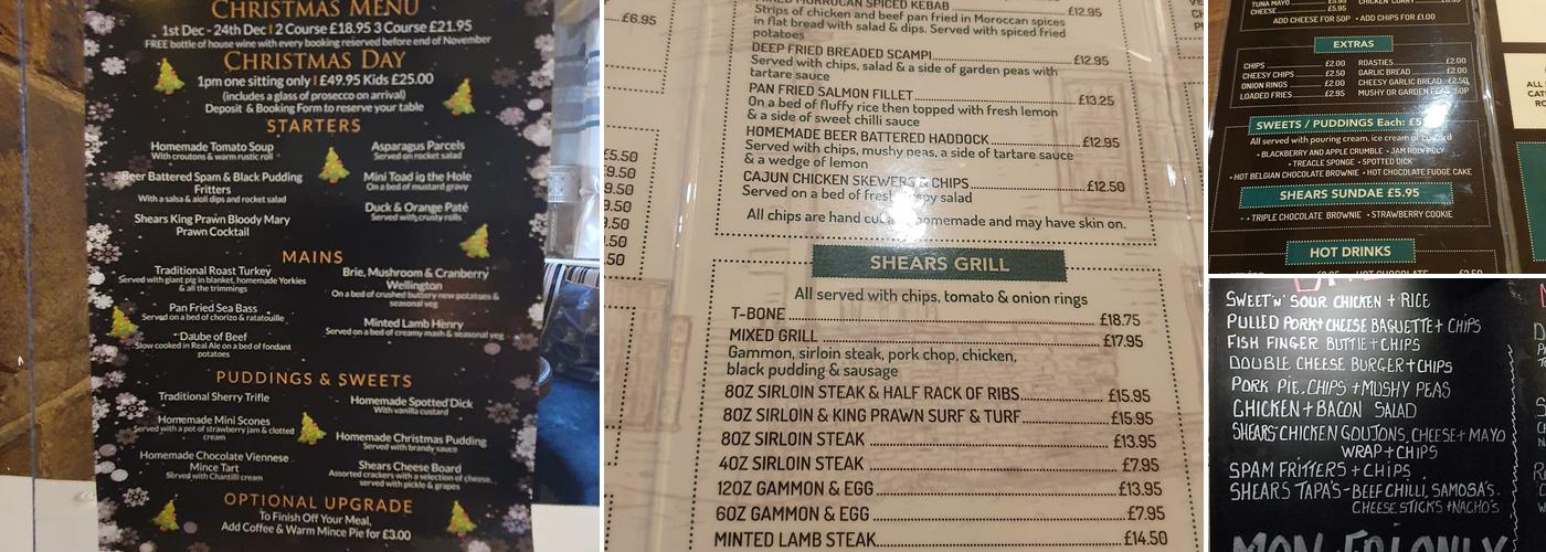 Shears Inn, Paris Gates Halifax Menu