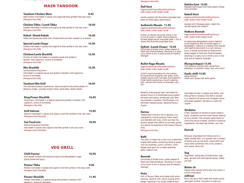 Anwar's Exquisite Indian Restaurant Menu