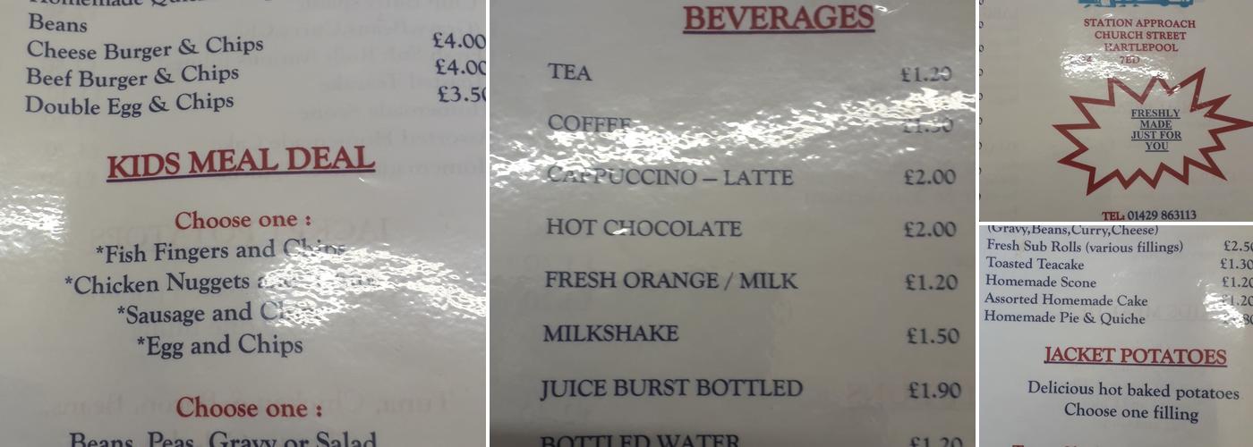 Railway Cafe Hartlepool Menu