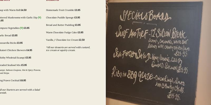 The Royal George Menu