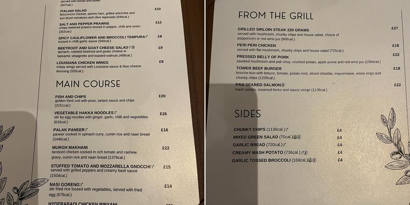Urban Brasserie Menu