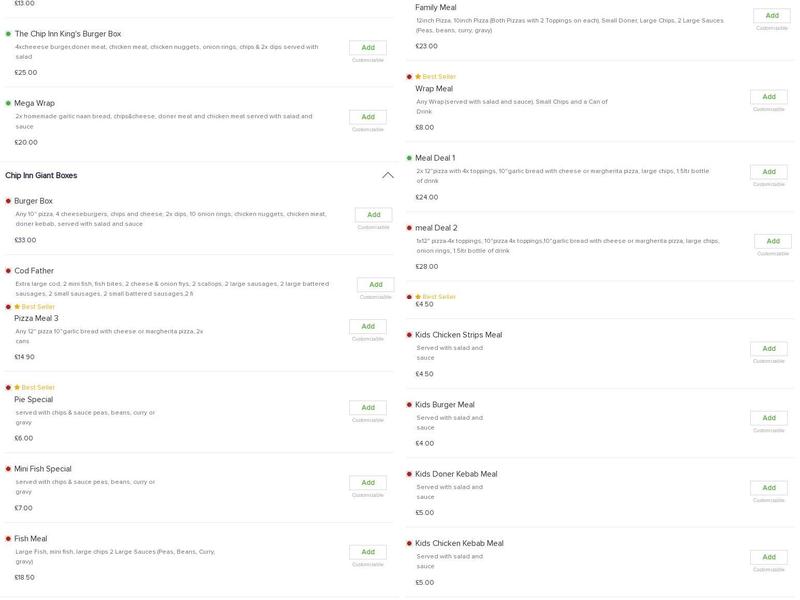 Chip Inn Nottingham Menu