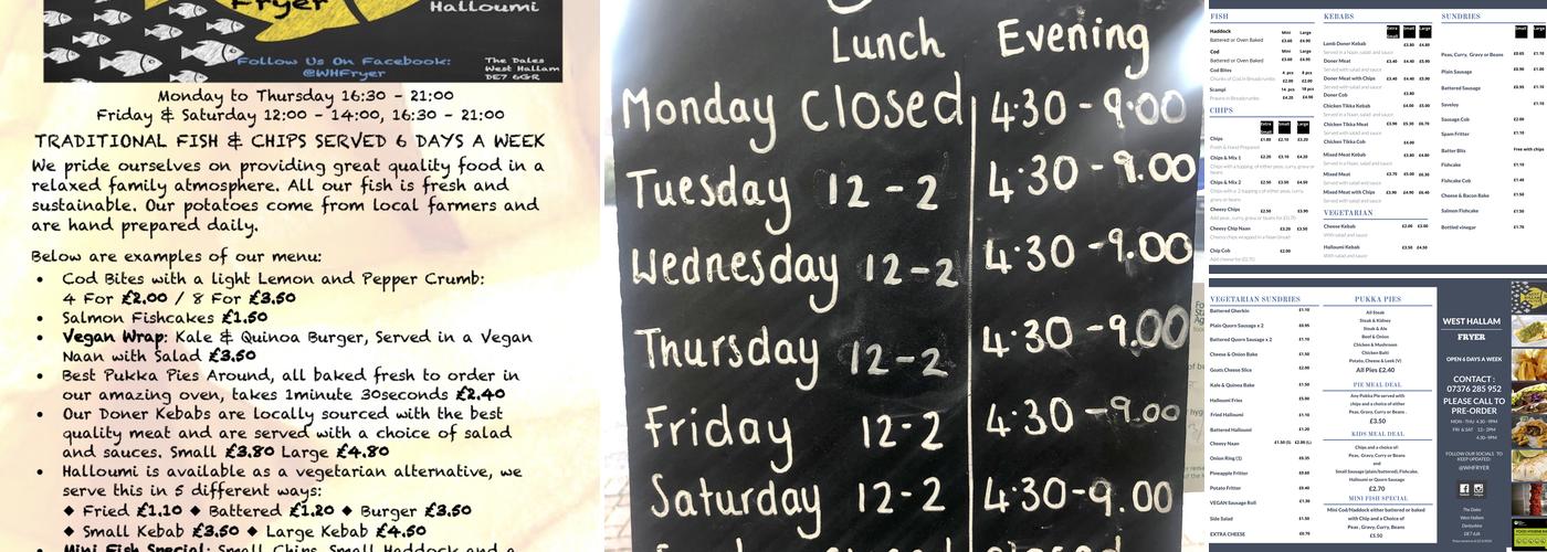 West Hallam Fryer Menu