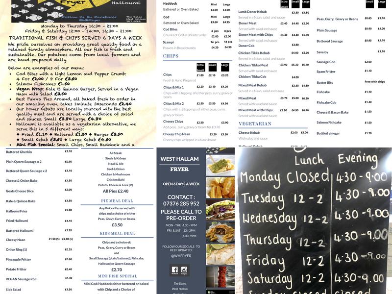 West Hallam Fryer Menu