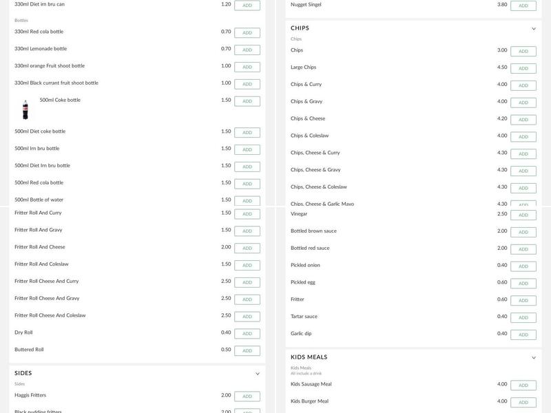 Aldo’s Kilwinning Menu