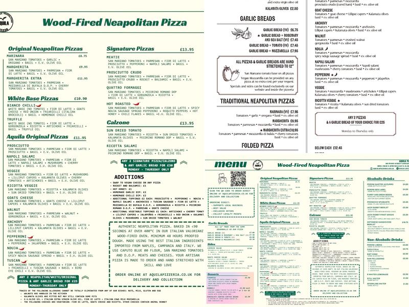 Aquila Wood Fired Neapolitan Pizza Menu