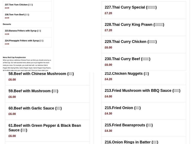 Red Cap Chinese and Thai Takeaway Menu
