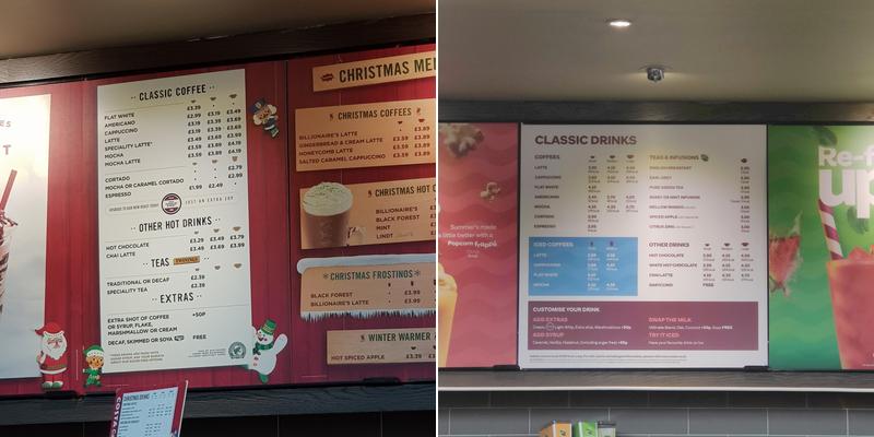 Costa Coffee Menu