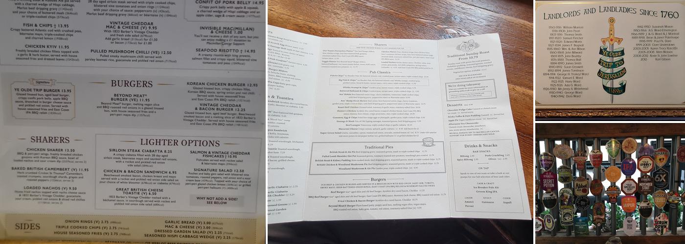 Ye Olde Trip To Jerusalem Menu