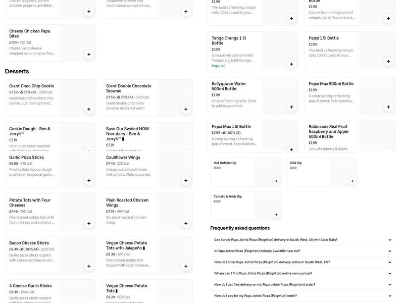 Papa Johns Pizza Menu