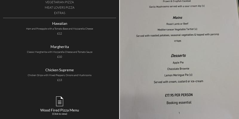 The Crown Inn Menu