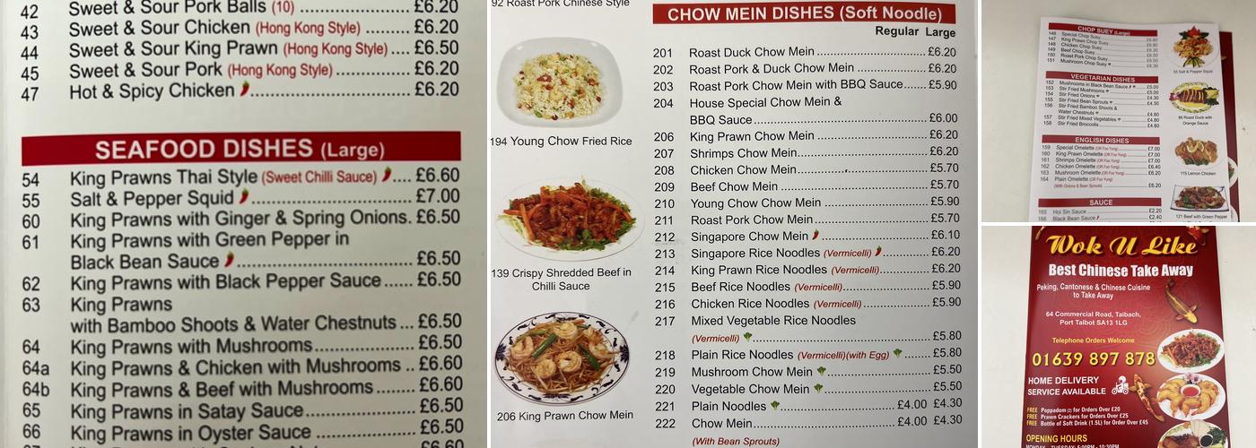 Wok U Like Takeaways In Port Talbot Menu