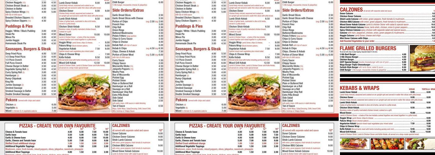 Ozzy's Takeaway Menu