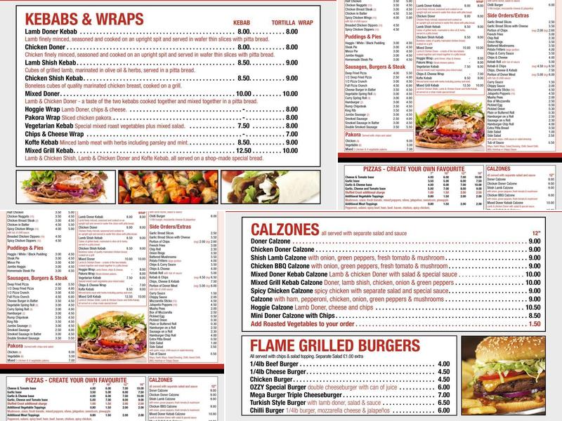 Ozzy's Takeaway Menu