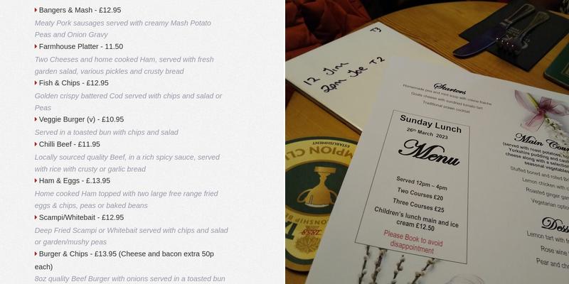 The Coopers Arms Menu