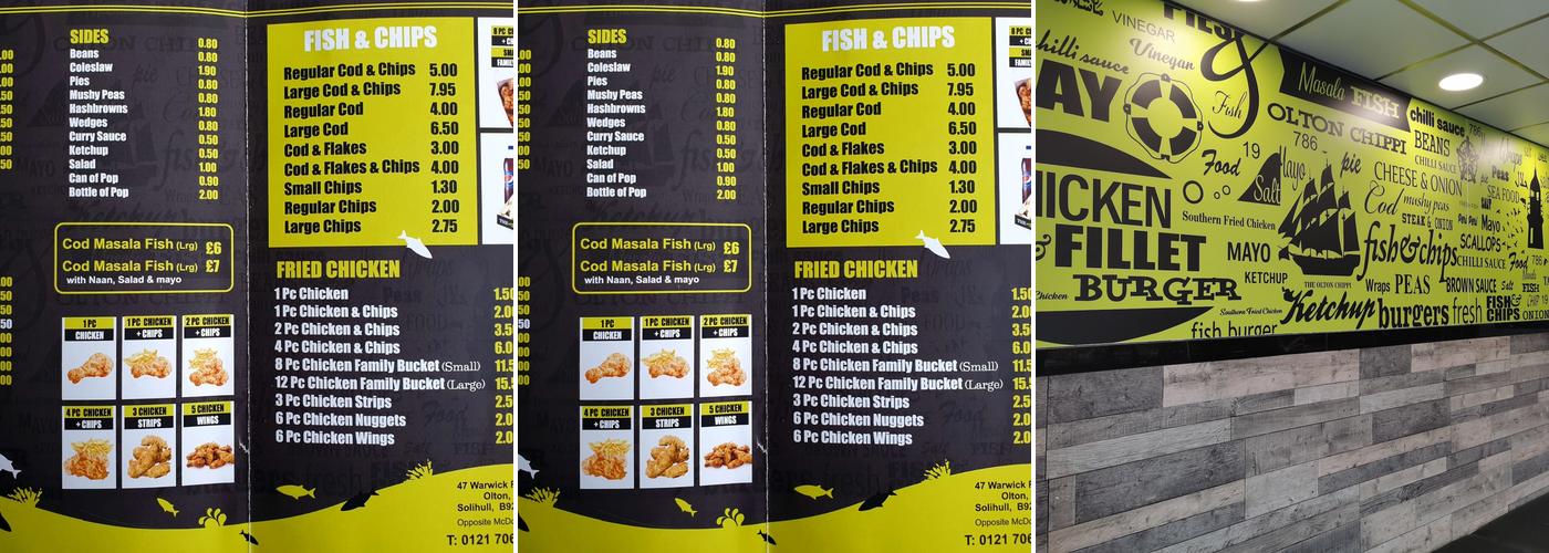 The Olton chippi Menu