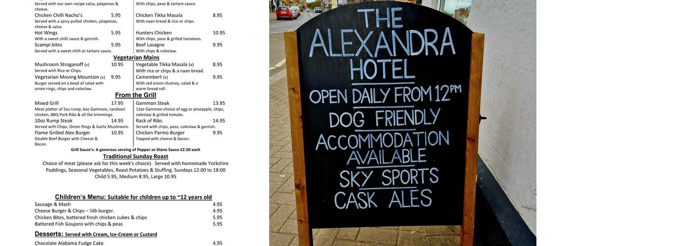 Alexandra Hotel Menu