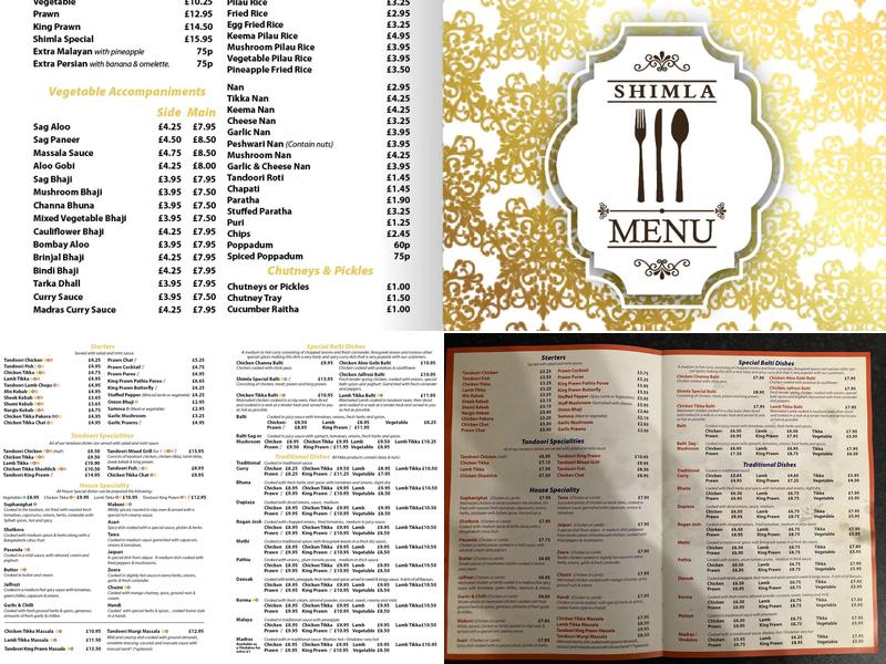 Shimla Restaurant Menu