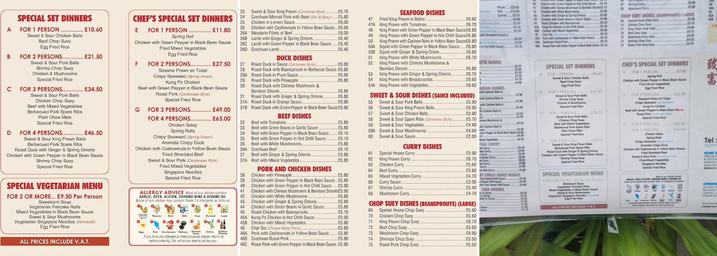 Chifoo Chinese Take Away Menu