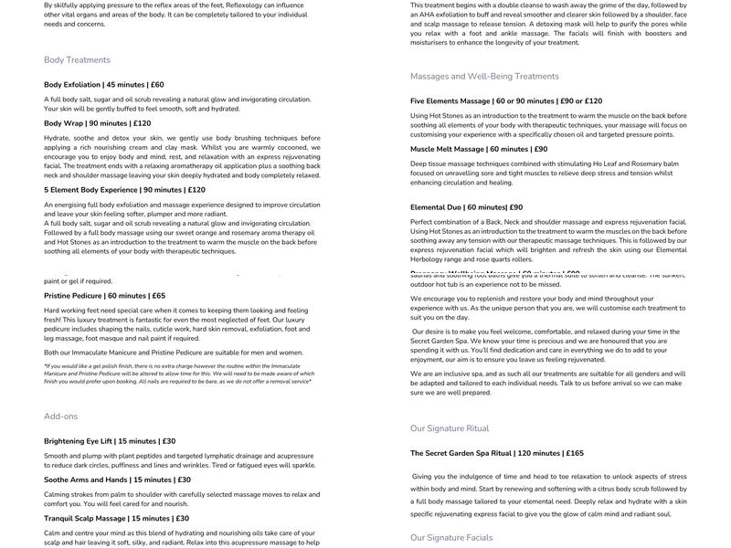 The Samphire Kitchen Menu