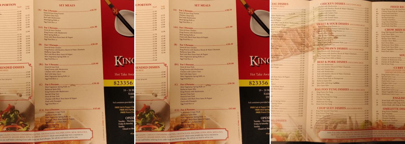 King Wah Menu