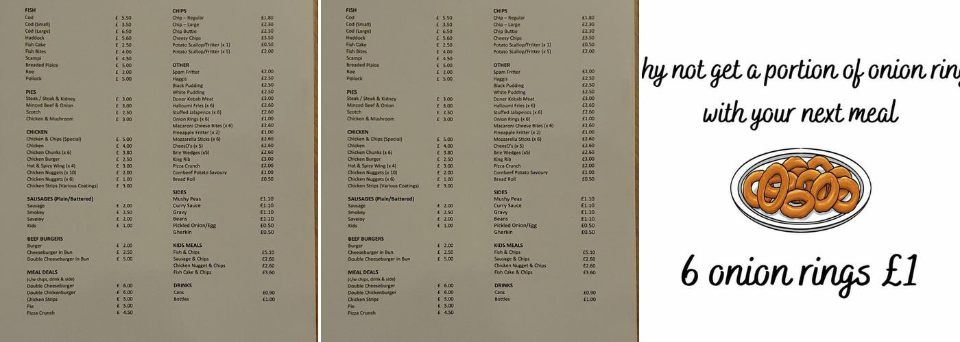 New Kemmel Fish Bar Menu