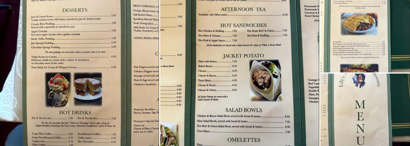 Lily's Victorian Tea Rooms Menu