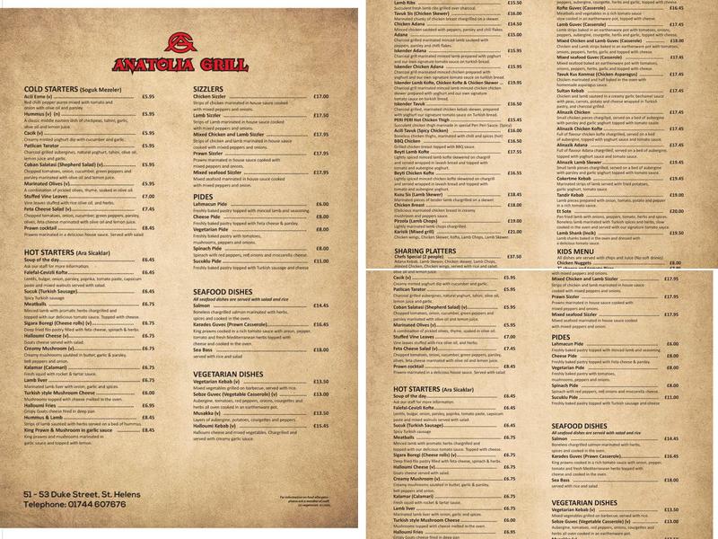Anatolia Grill Menu