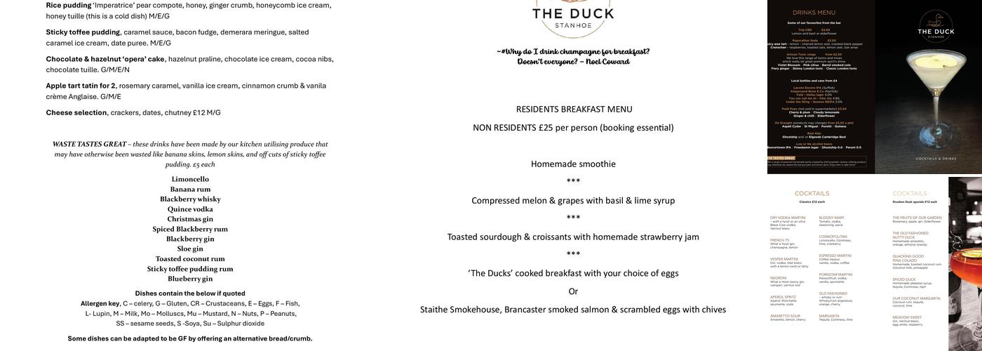 Duck Inn Stanhoe Menu