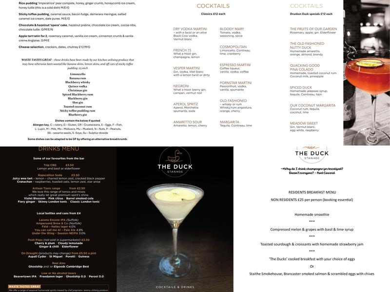 Duck Inn Stanhoe Menu