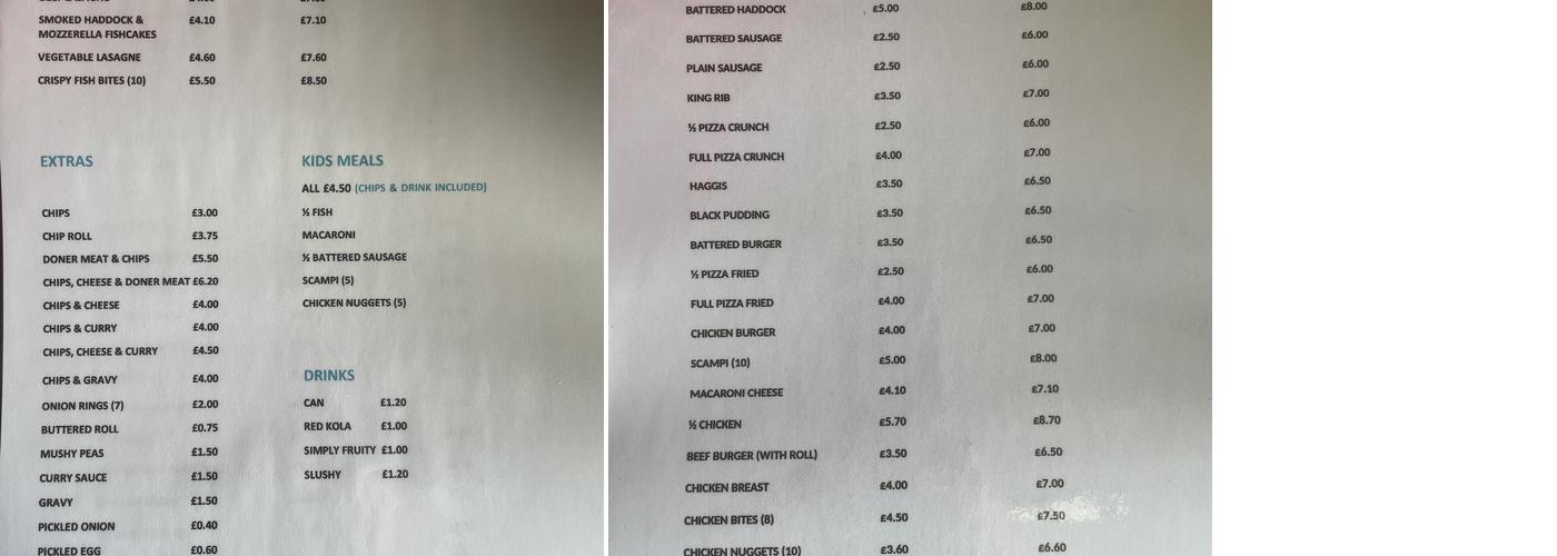 The Frying Scotsman Wigtown Menu