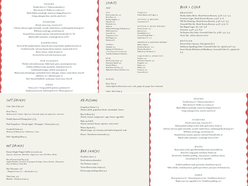 The Mason Arms Menu