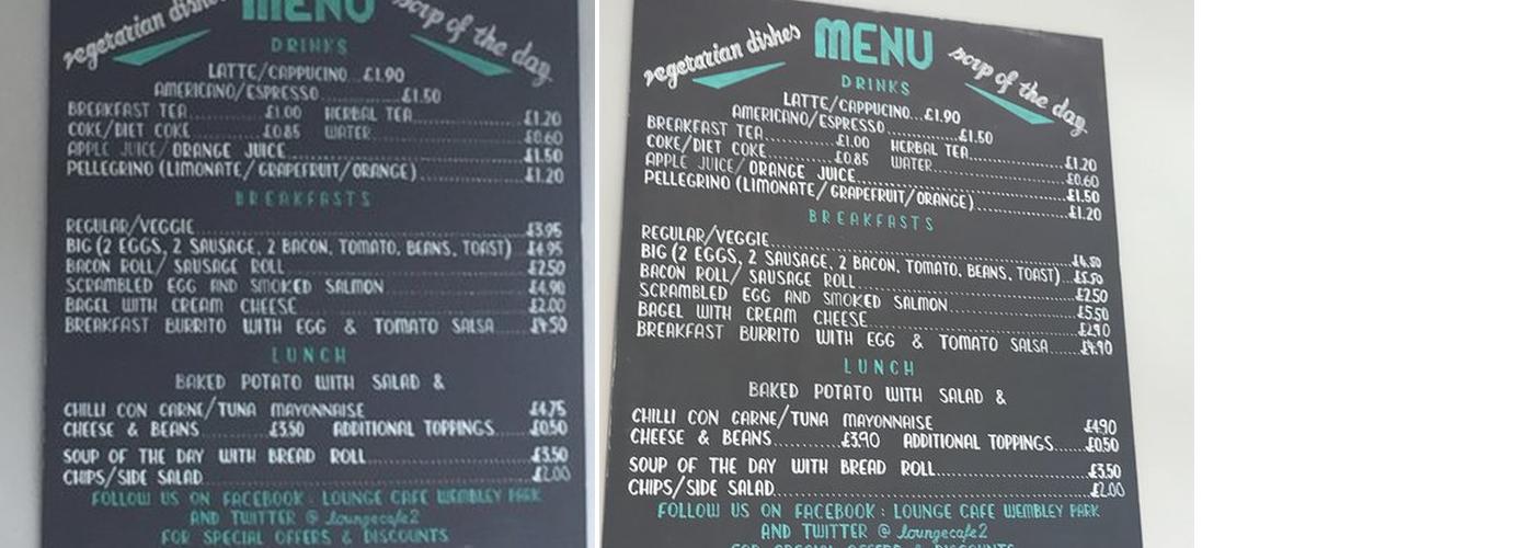 The Lounge Cafe Wembley Menu
