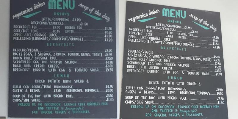 The Lounge Cafe Wembley Menu