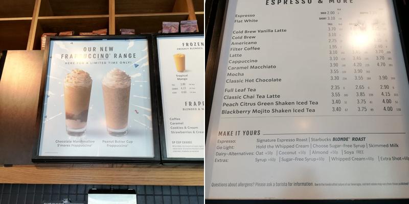 Starbucks Coffee Menu