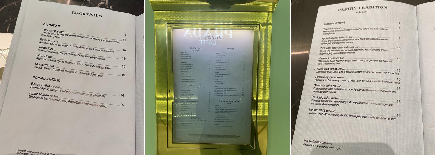 Prada Cafe Menu