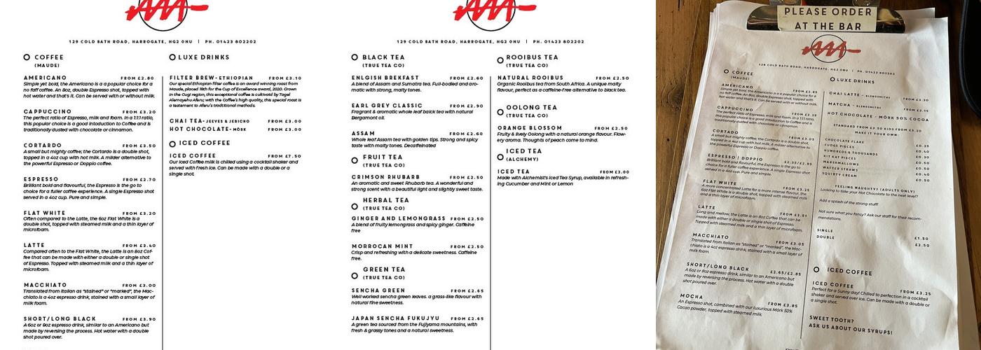 AAA Vinyl Coffee House & Bar Menu