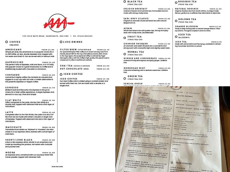 AAA Vinyl Coffee House & Bar Menu