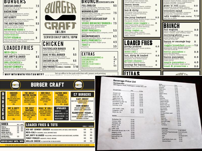 The Green Man, Paddington (PUBLOVE) Menu