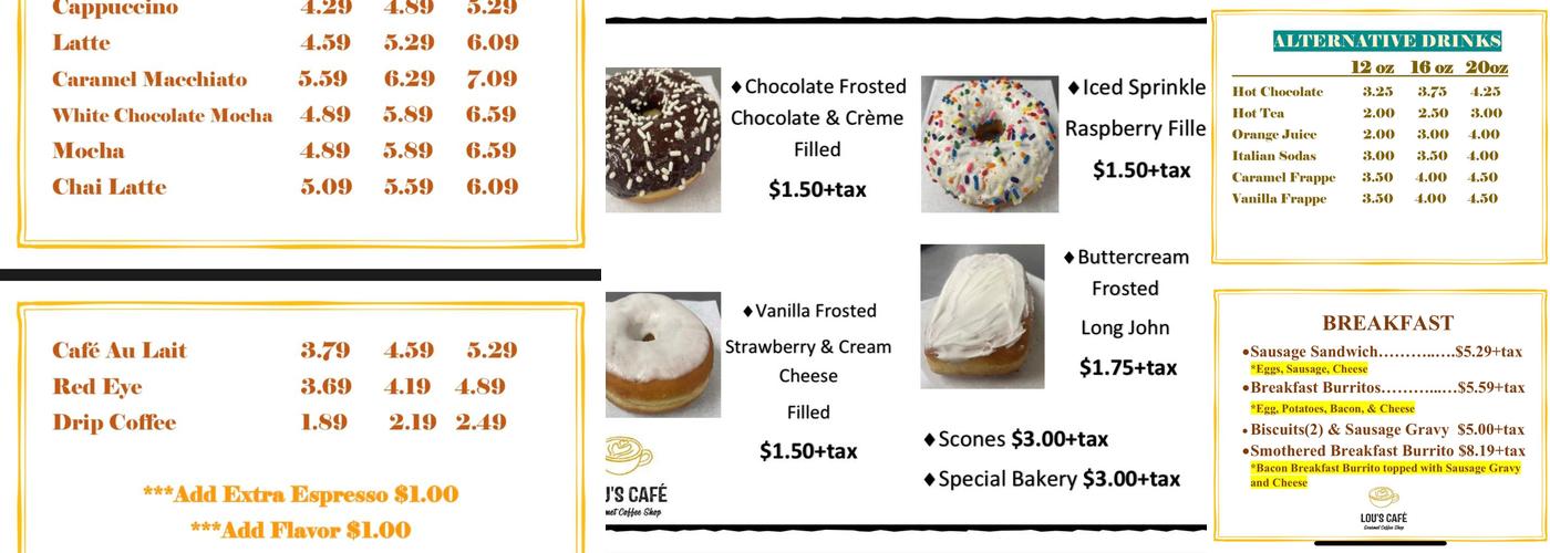 Lou's Cafe Menu