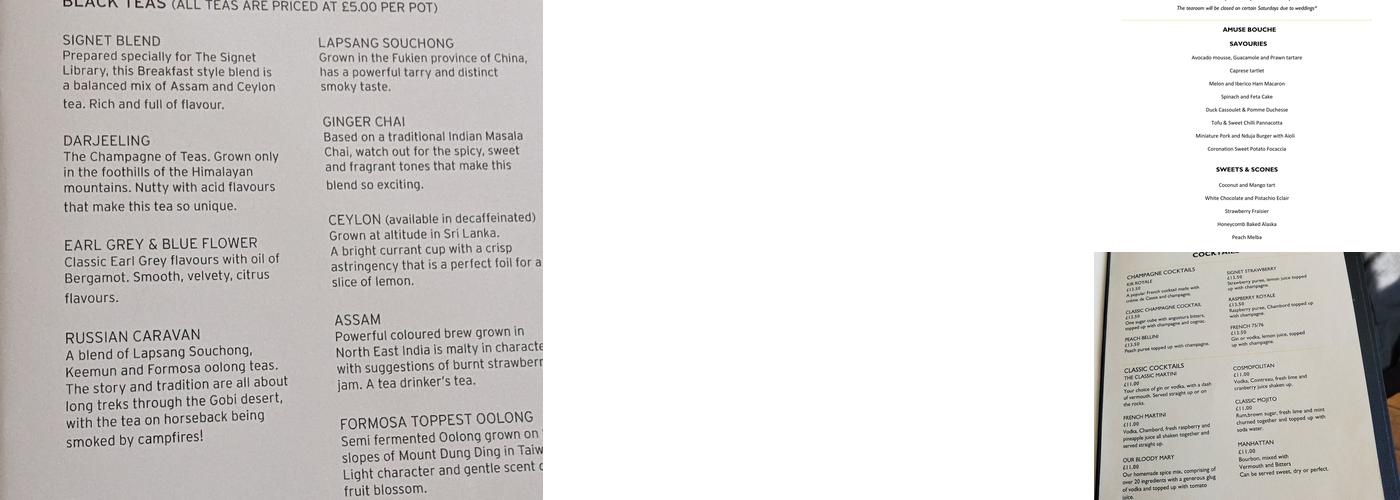 The Colonnades at the Signet Library Menu