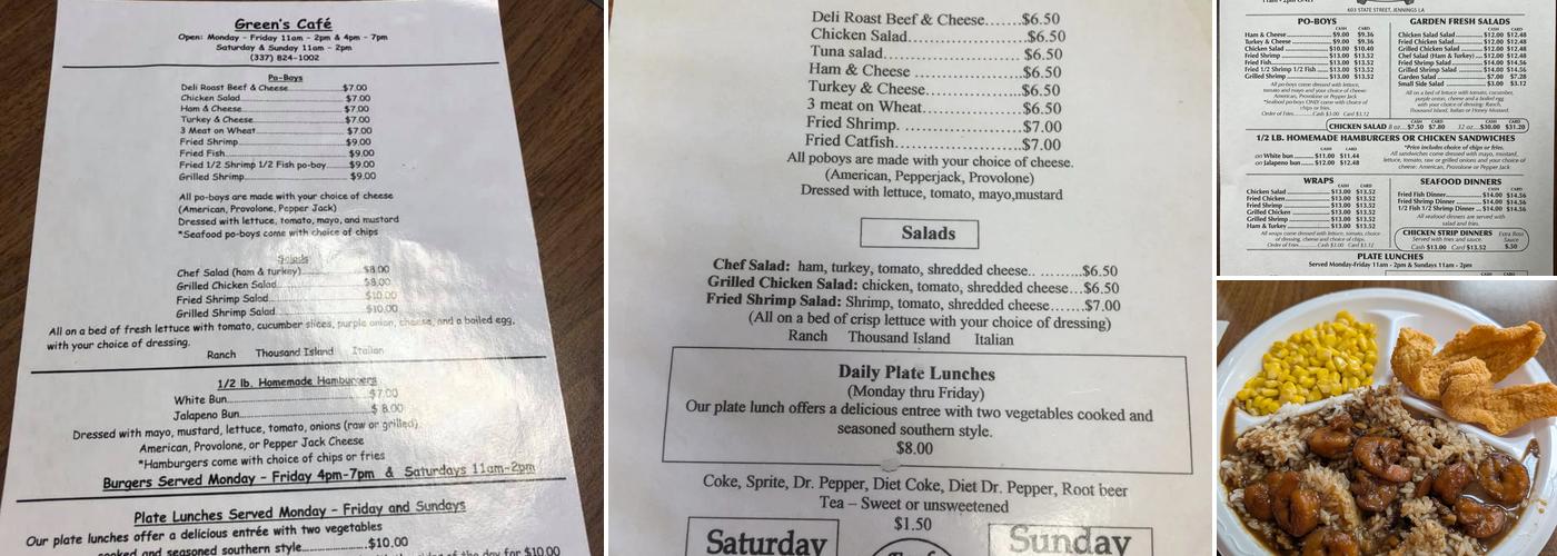 Greens Cafe Menu